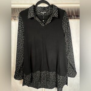 Adrianna Papell Black and White Polka Dot Blouse size XL